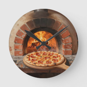 Horloge Ronde Pizza au Pepperoni Cuit au Feu de Bois Italien Rus