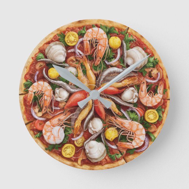 Horloge Ronde Pizza de fruits de mer (Recto)
