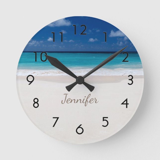 Horloge Ronde Plage avec nom (Recto)