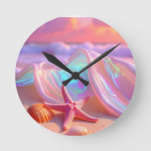 Horloge Ronde Plage de rêve fantastique avec de belles étoiles d