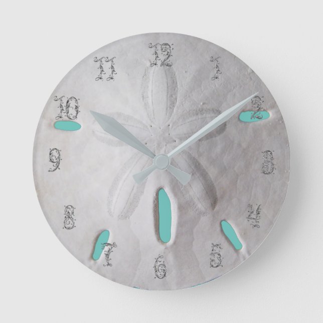 Horloge Ronde Plage de sable fin bleu turquoise (Recto)