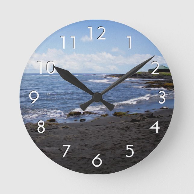 Horloge Ronde Plage de sable noir de Punalu'u Hawaii (Recto)