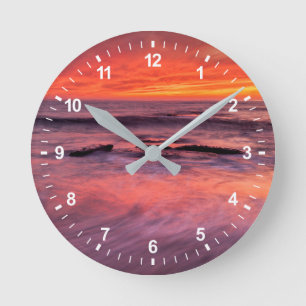 Horloge Ronde Plage de Windansea, coucher de soleil rouge