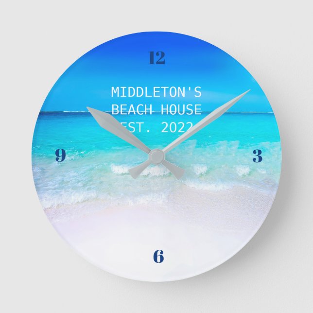 Horloge Ronde Plage Décor Mer Océan Bleu Été Soleil (Recto)