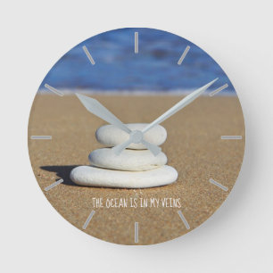 Horloge Ronde Plage Océan Aqua Sand Vue Mer Galets Personnalisab