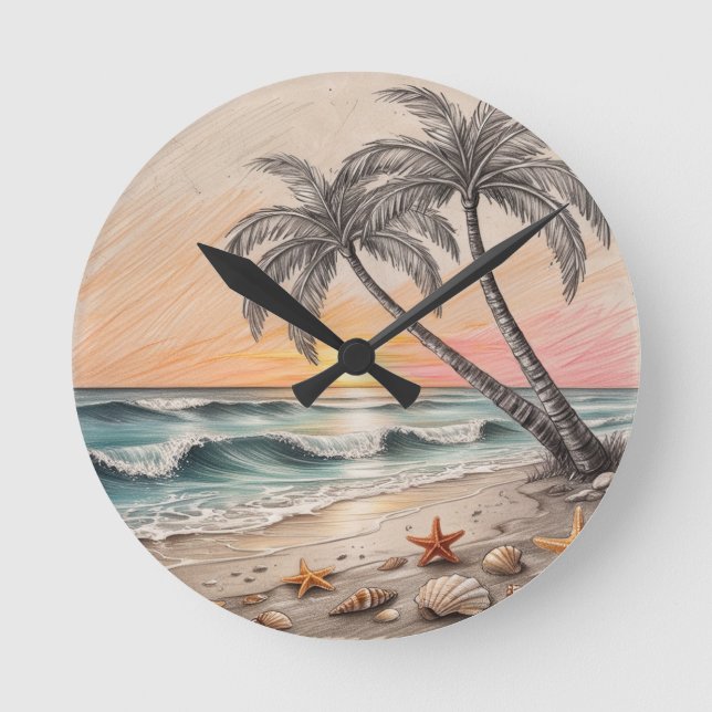 Horloge Ronde Plage Sunset (Recto)