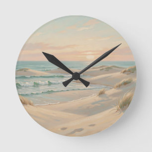 Horloge Ronde Plage Tranquille Coucher de Soleil Dunes Vagues Oc