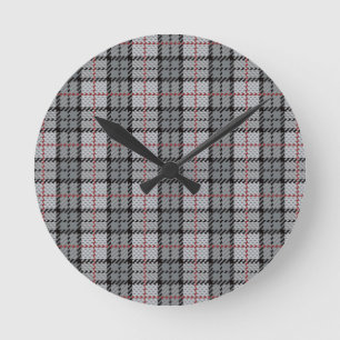 Horloge Ronde Plaid de pixel dans le gris avec la rayure rouge
