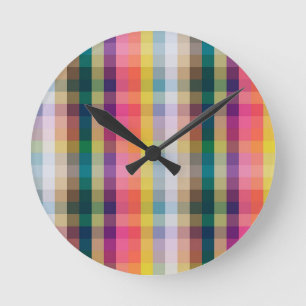 Horloge Ronde Plaid écossais Abstrait
