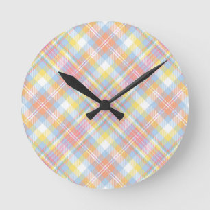 Horloge Ronde Plaid en pastel de rayure