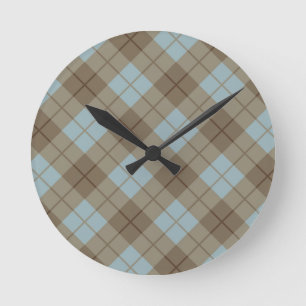 Horloge Ronde Plaid polarisé dans le bleu et le brun