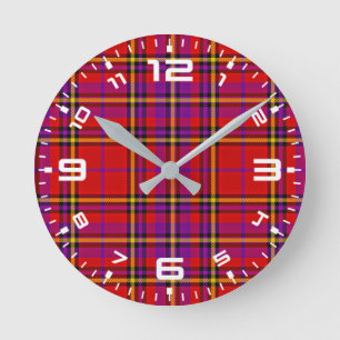 Horloge Ronde Plaid Red Tartan Swahili À damiers Motif-54813