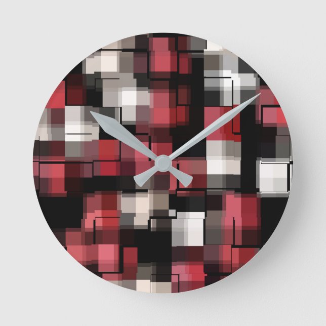 Horloge Ronde Plaid Trendy Maroon Red Black White Abstract (Recto)