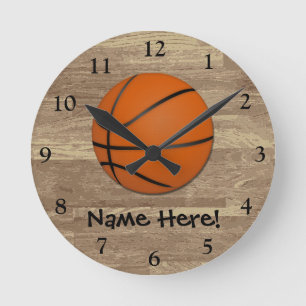 Horloge Ronde Plancher en bois de basket-ball personnalisé