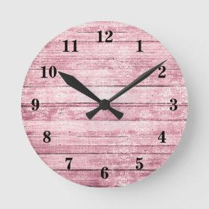 Horloge Ronde Planches à granges rustiques Shabby rose bois déte