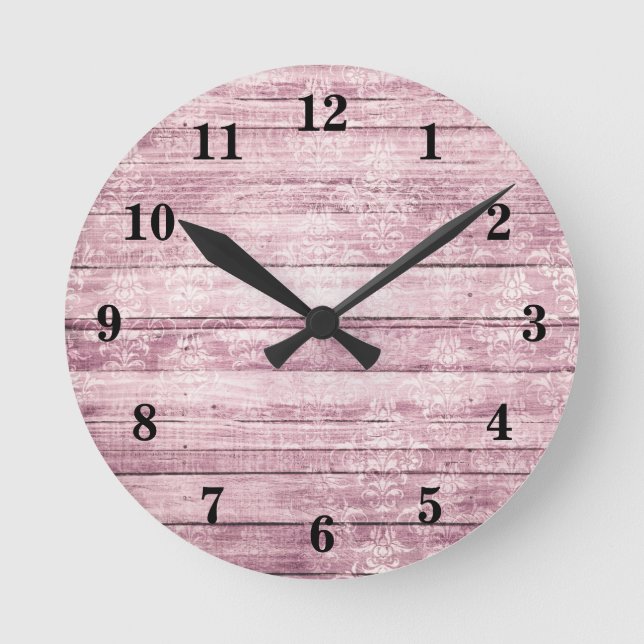 Horloge Ronde Planches de grange rustiques rose défraîchi bois (Recto)