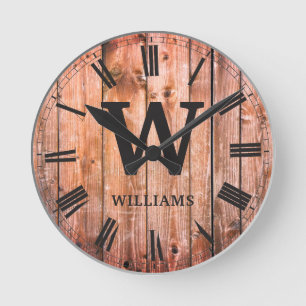 Horloge Ronde Planches Rustiques Bois Famille personnalisée Agri