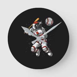 Horloge Ronde Planète cosmique du joueur de baseball astronaute 