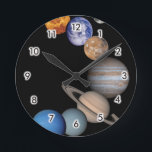 Horloge Ronde Planètes du système solaire<br><div class="desc">Longitudinal : Mercury,  Vénus,  la terre avec la lune,  Mars,  Jupiter,  Saturn,  Uranus,  Neptune.</div>