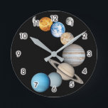 Horloge Ronde Planètes du système solaire (Couleur modifiable)<br><div class="desc">*Vous pouvez customiser librement la couleur arrière - plan de cet élément en utilisant "Edit Design".</div>