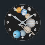 Horloge Ronde Planètes du système solaire (Couleur modifiable)<br><div class="desc">*Vous pouvez customiser librement la couleur arrière - plan de cet élément en utilisant "Edit Design".</div>