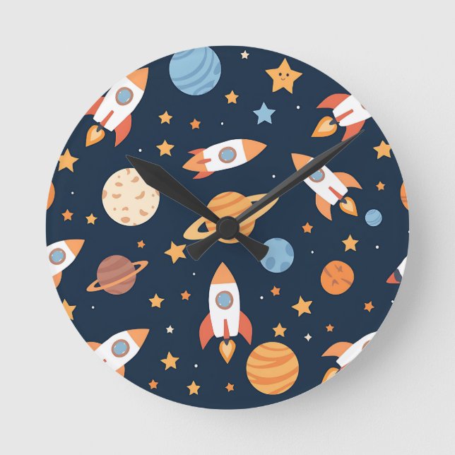 Horloge Ronde Planètes Fusées Espace Motif Mignon (Recto)