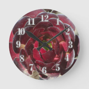 Horloge Ronde Plante côtier Photo Rouge Bourgogne Succulent