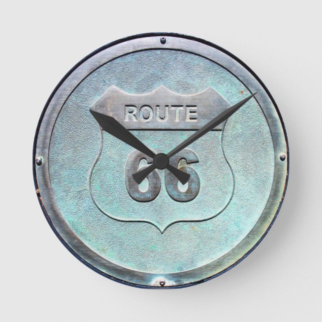 Horloge Ronde Plaque métallique gris Route 66, Souvenir (Recto)