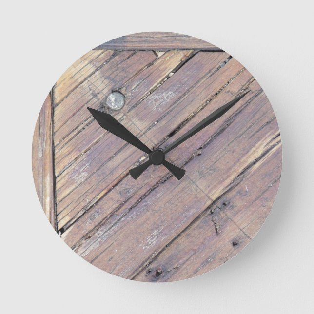 Horloge Ronde Plaque texturée en bois patiné (Recto)