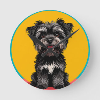 Horloge Ronde Playful Black And Gray Terrier Puppy Portrait