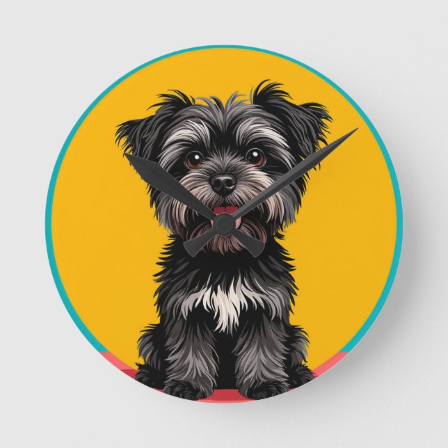 Horloge Ronde Playful Black And Gray Terrier Puppy Portrait (Recto)