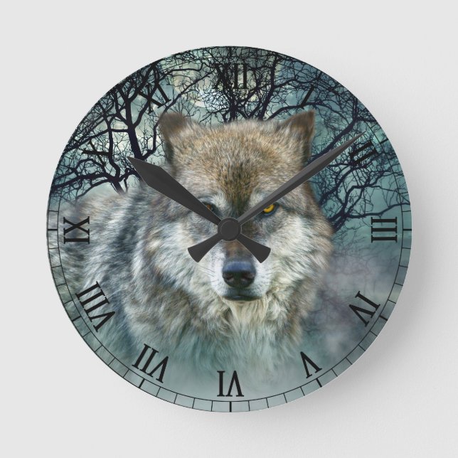 Horloge Ronde Pleine lune de loup en brouillard (Recto)
