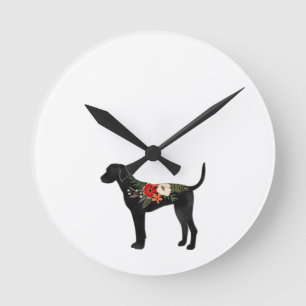 Horloge Ronde Plott Hound Chien race Boho Floral Silhouette