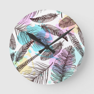 Horloge Ronde Plume de paon