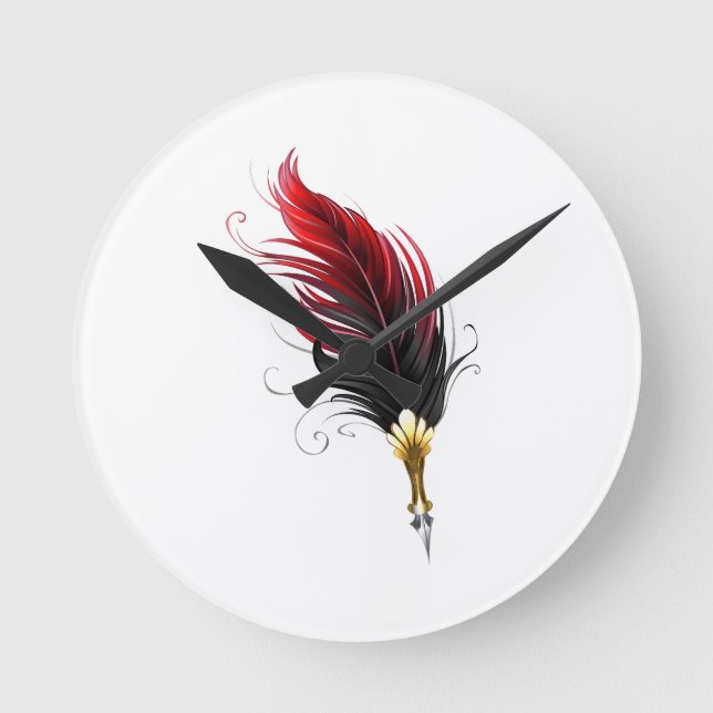 Horloge Ronde Plume rouge avec pointe en or (Recto)