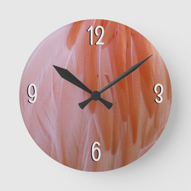 Horloge Ronde Plumes de Flamant rose dans les tons roses (Recto)