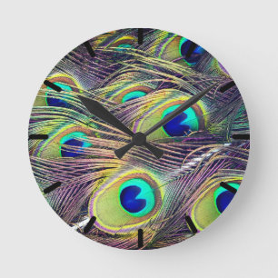 Horloge Ronde Plumes de paon