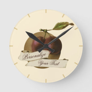 Horloge Ronde Plums Vintages personnalisables Retro Fruit Old Sc