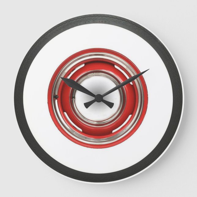 Horloge Ronde Pneu de mur blanc avec ceinture rouge grande horlo (Recto)
