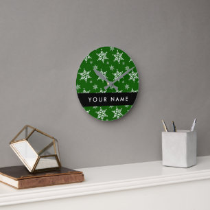 Horloge Ronde Pneus blancs, Vert, Votre nom, Personnaliser