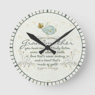 Horloge Ronde Poème grand-mère aux oiseaux