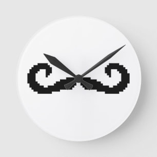 Horloge Ronde Poignée de 8 bits Pixel Moustache