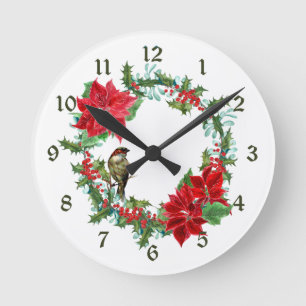 Horloge Ronde Poinsettia Holly Berry