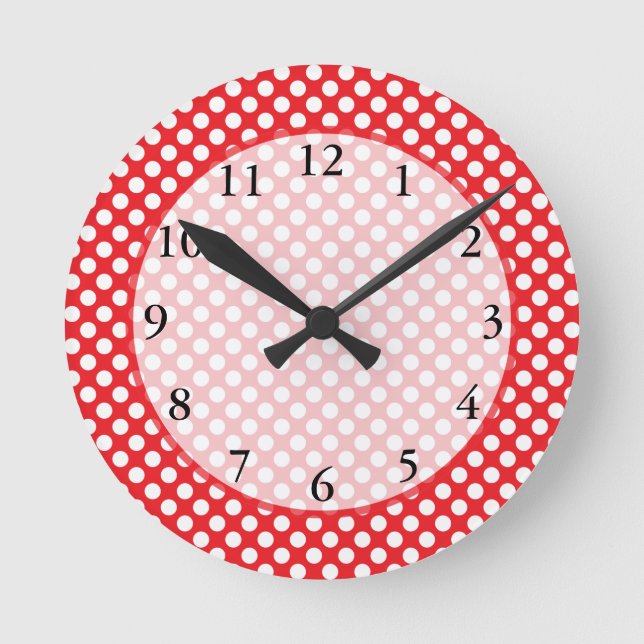 Horloge Ronde Point de polka blanc et rouge (Recto)