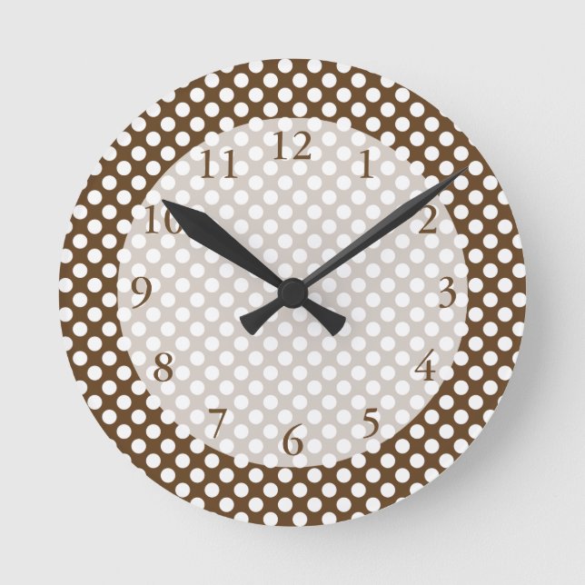 Horloge Ronde Point de polka Brown et blanc (Recto)