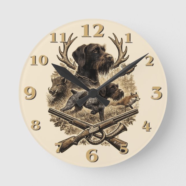 Horloge Ronde Pointer à poil dur , Logo Chasseur (Recto)