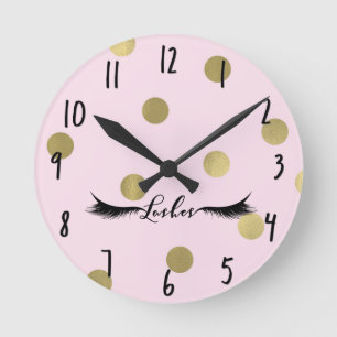 Horloge Ronde Pointes Roses et Or Viandes Lashes Modernes Salon
