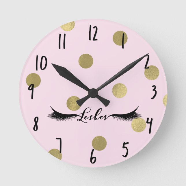 Horloge Ronde Pointes Roses et Or Viandes Lashes Modernes Salon  (Recto)