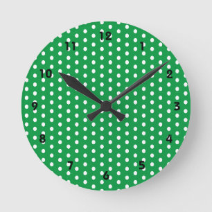 Horloge Ronde Points blancs pois verts Kelly