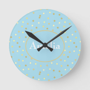 Horloge Ronde Points Confetti Bleu Pastel tendance